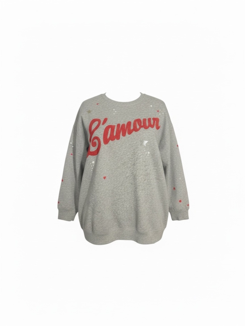 H&M Gray Sweatshirt with Red C'amour Script and Heart Details